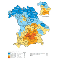 Bevölkerungsentwicklung in den kreisfreien Städten und Landkreisen Bayerns, Veränderung 2031 zu 2011 in Prozent