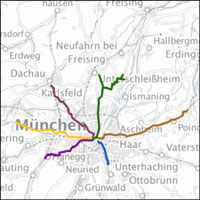 Kartenausschnitt mit den geplanten Radschnellverbindungen für die Region München. Link zur vergrößerten Ansicht