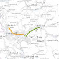 Kartenausschnitt mit den geplanten Radschnellverbindungen für die Region Aschaffenburg. Link zur vergrößerten Ansicht