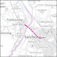 Kartenausschnitt mit der geplanten Radschnellverbindung für die Region Freilassing. Link zur vergrößerten Ansicht