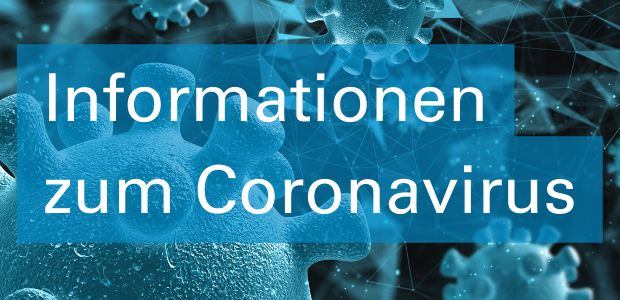 Im Hintergrund sind vergrößerte Coronaviren zu sehen. Im Vordergrund Text: Informationen zum Coronavirus - © StMB / Grafik: Canva